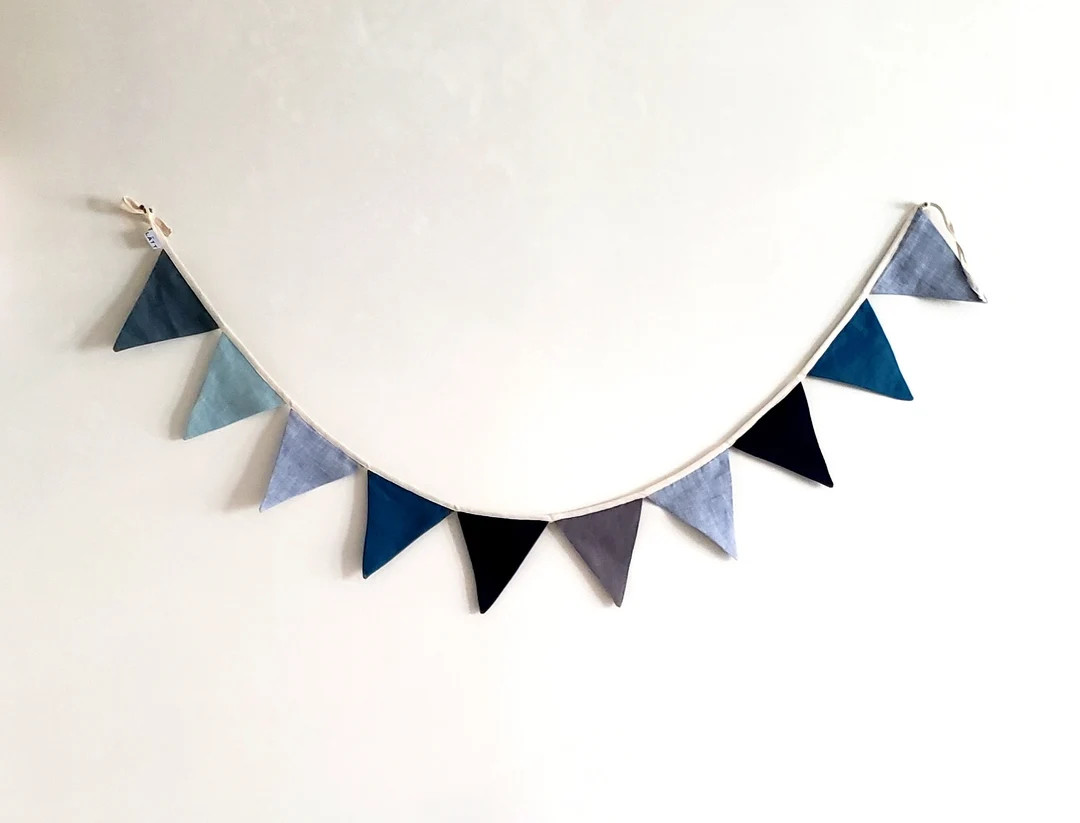 Linen bunting banner, fabric flag garland, nursery wall neutral decor, birthday and baby shower f... | Etsy (US)