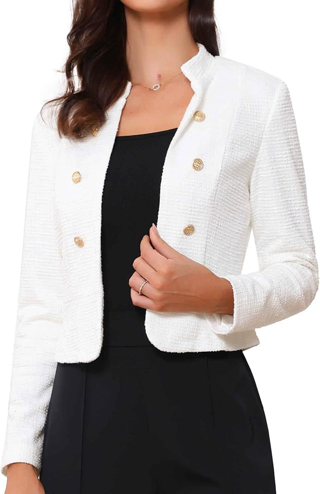Allegra K Vintage Tweed Jackets for Women's Stand Collar Business Open Front Cropped Blazer Jacke... | Amazon (US)