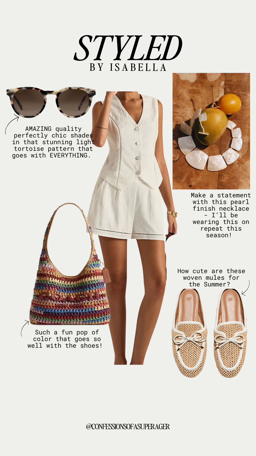 This chic white linen matching set is my definition of effortless summer style 🤍 Paired with woven mules, a colorful crochet shoulder bag, tortoise sunglasses, and a statement pearl necklace, this look is perfect for vacation, brunch, resort wear, and warm-weather weekends. I love how the neutral outfit lets the accessories shine while still feeling timeless, elevated, and incredibly easy to wear. Shop all my favorite summer fashion finds now on LTK! ✨ #SummerStyle #LinenSet #MatchingSet #ResortWear #VacationOutfit #CoastalChic #NeutralStyle #QuietLuxury #SummerFashion #CrochetBag #WovenShoes #TortoiseSunglasses #PearlJewelry #VacationStyle #ElegantCasual #FashionOver40 #Over50Style #LTKStyle #LTKFinds #ConfessionsOfASuperager

#LTKootd #LTKSeasonal #LTKOver40