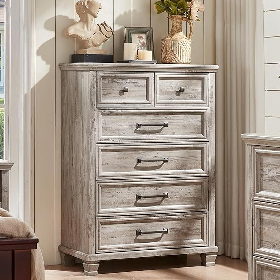 Farmhouse 6 Drawer Dresser for Bedroom, 45 Inch Tall Vintage Wood Chest of Drawers, Rustic Dresse... | Amazon (US)