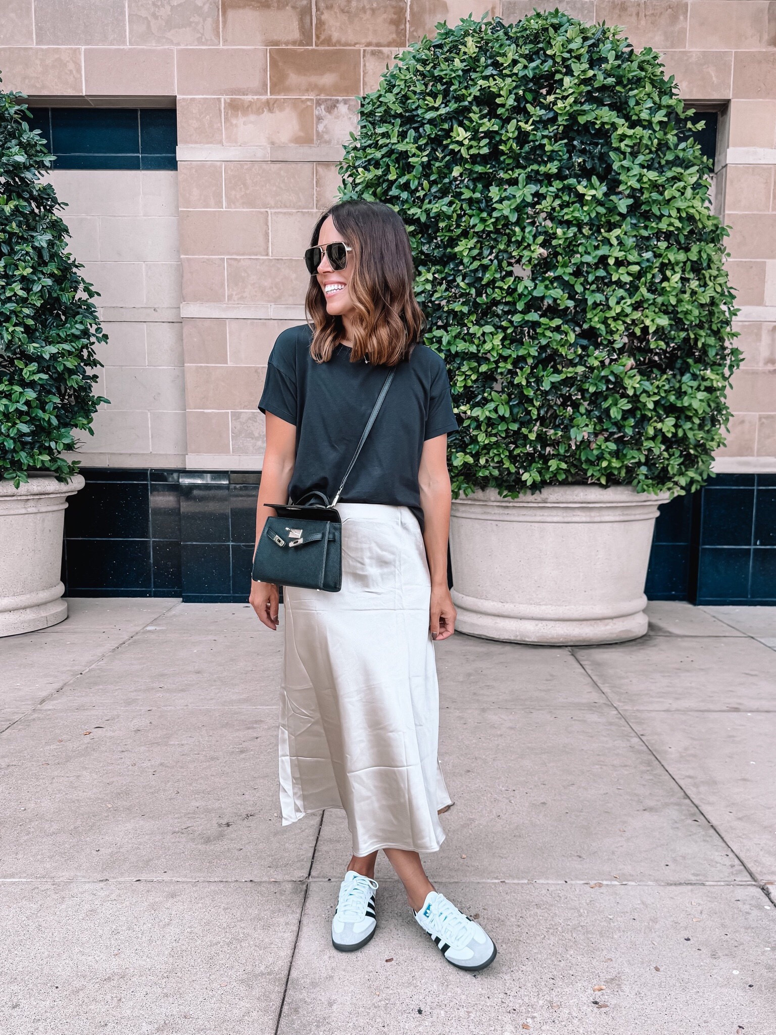 Silk midi skirt & Adidas sambas outfit idea 👌🏼 Lululemon / Amazon fashion 

#LTKstyletip #LTKfindsunder50 #LTKfindsunder100