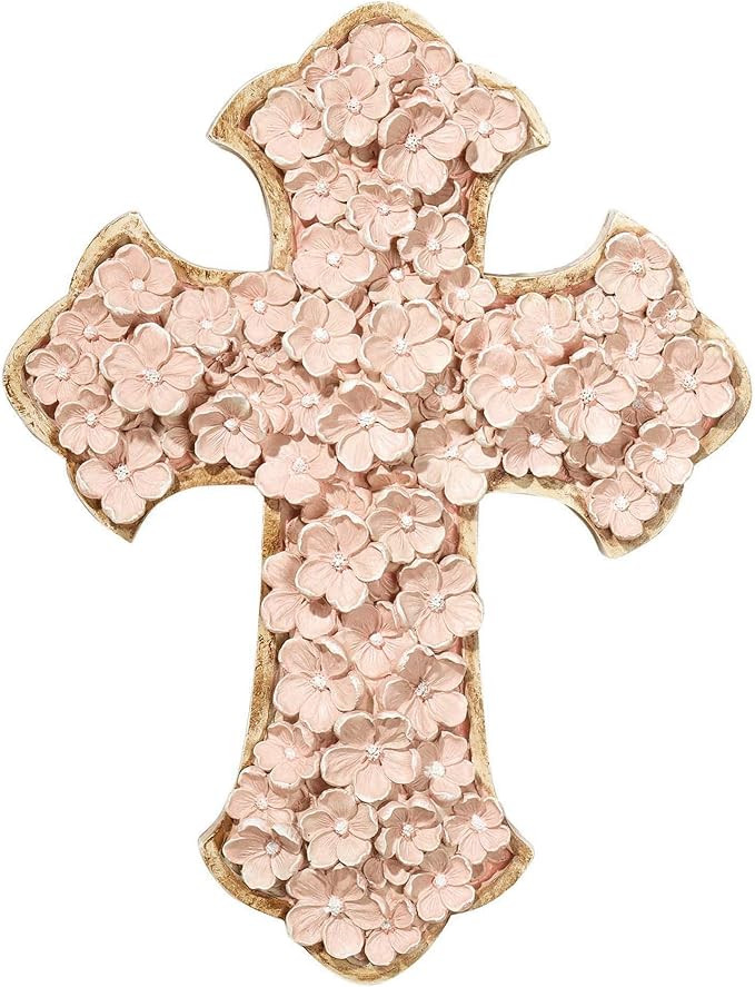 Dicksons Raised Flower Blossom Pastel Coral Pink 12 x 9 Resin Stone Hanging Wall Cross | Amazon (US)
