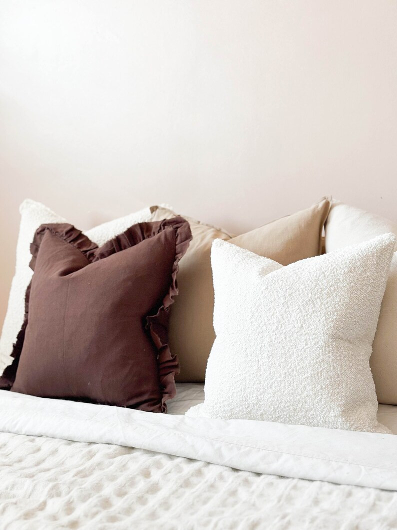 Sofia Cream/white Textured Boucle Cushion With Duck Feather Pad 45x45 - Etsy UK | Etsy (UK)