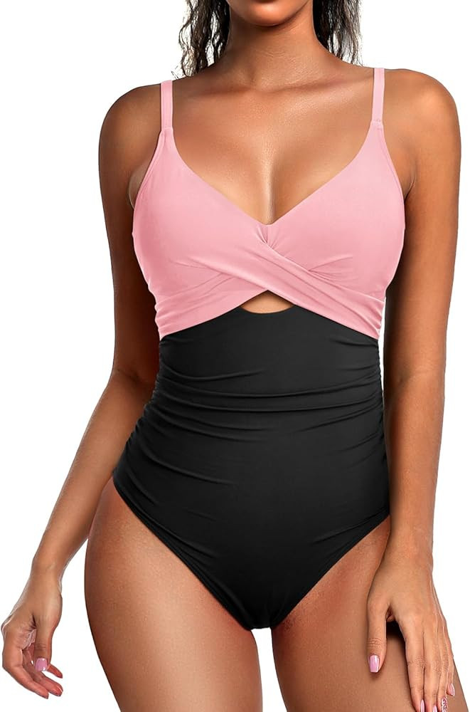 Tempt Me Women One Piece Swimsuit Tummy Control Bathing Suits Cutout V Neck Twist Front Swimwear | Amazon (US)