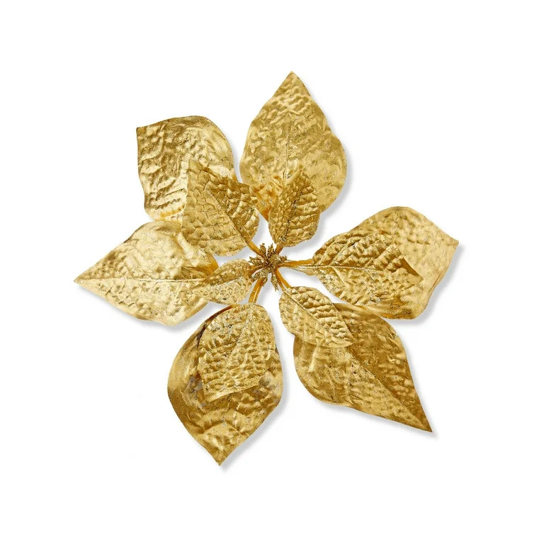 Gold Poinsettia Christmas Clip Ornament, Polyester, 11 in, 0.43 oz, by Holiday Time | Walmart (US)