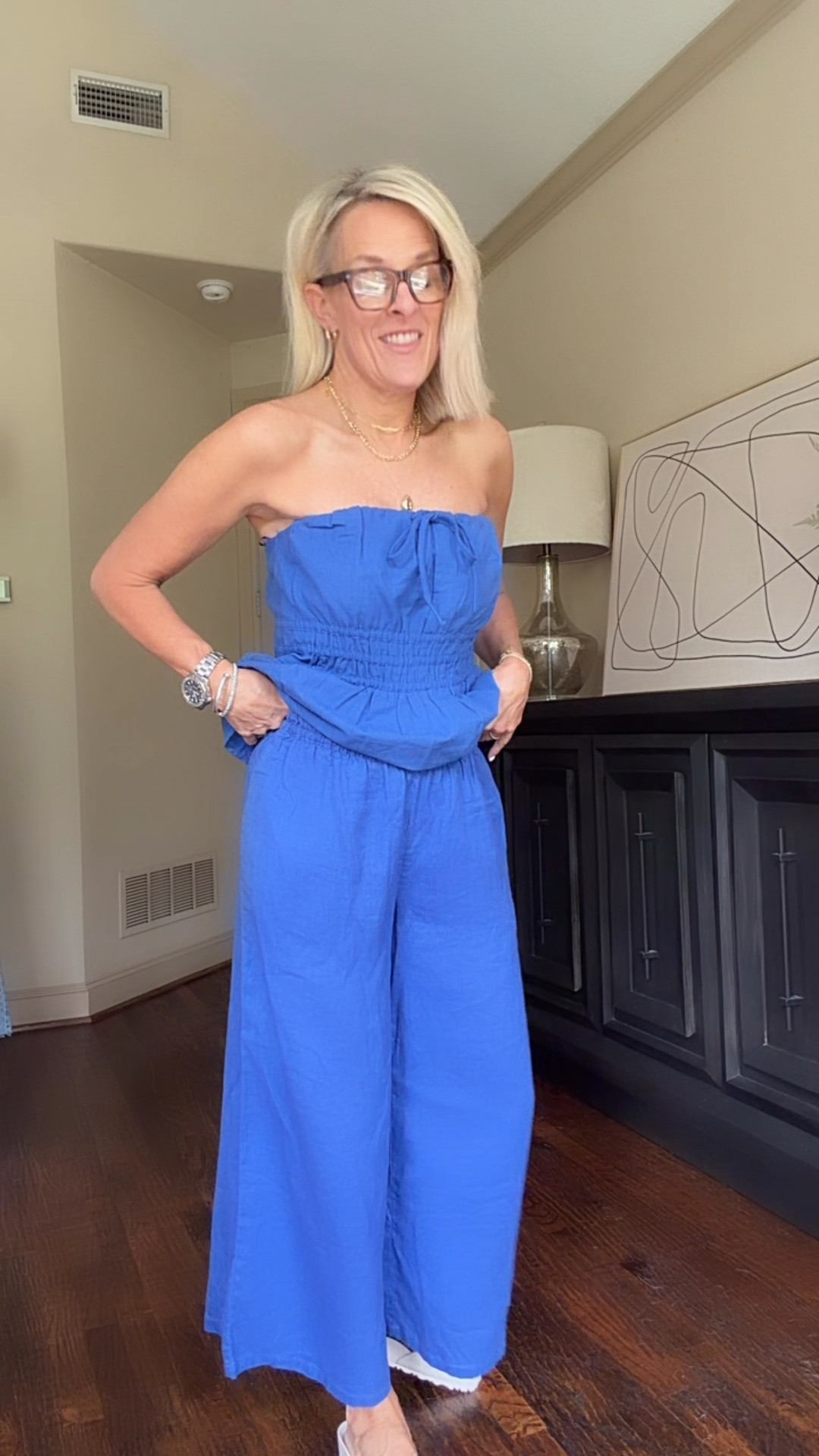 2 piece linen set. Sold separately 
Lovee this color of blue! 
Wearing small in both pieces. Elastic waist 

Great vacation outfit.  Outfit for Italy 

#LTKOver40 #LTKootd #LTKTravel