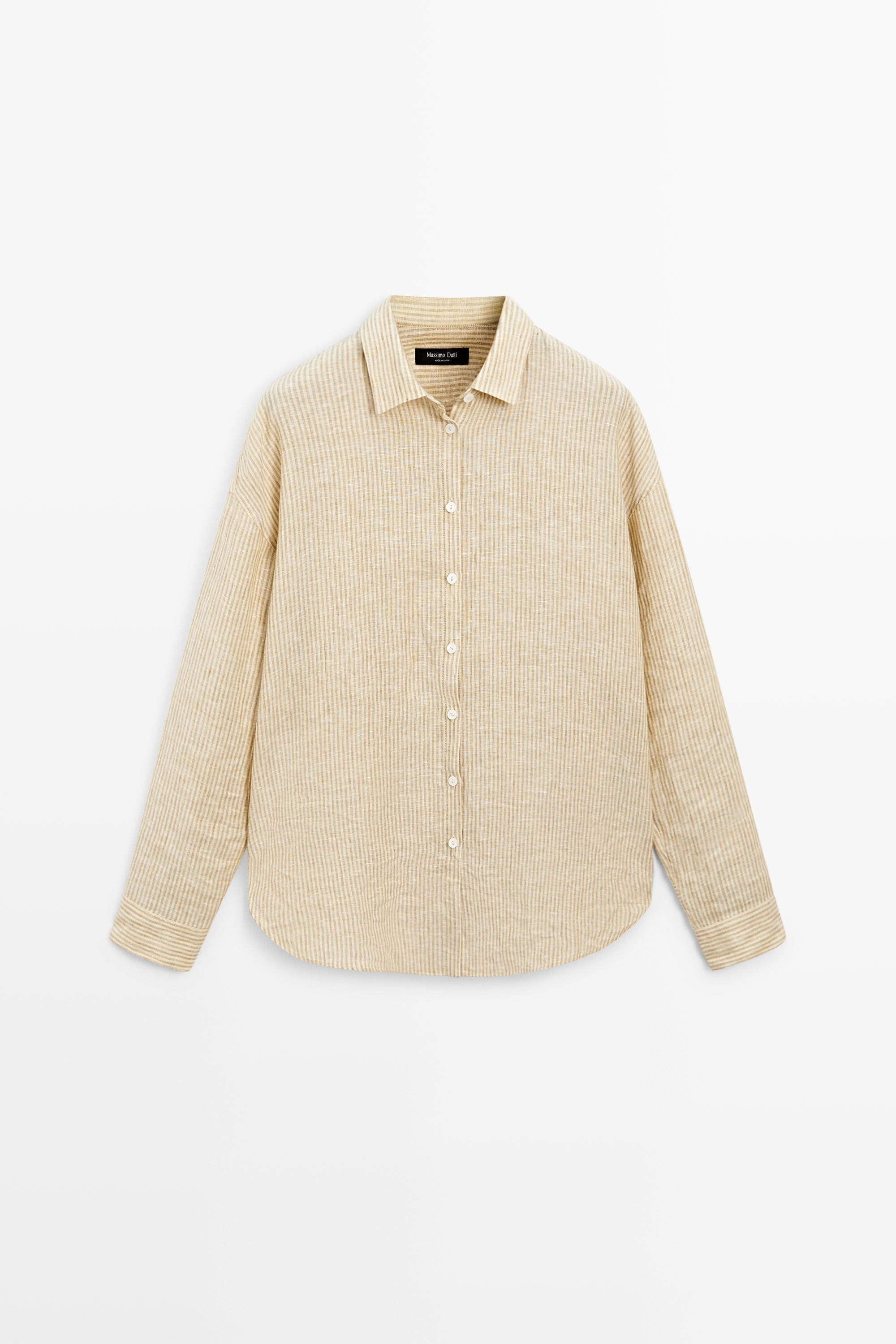 100% linen striped shirt | Massimo Dutti US
