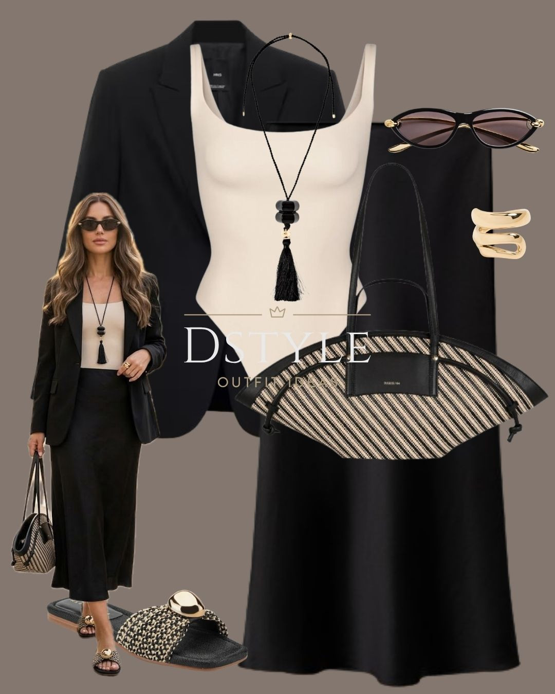 Something about a sharp black blazer just makes me feel like I have my life together. 🖤✨

I’ve been leaning into this chic, high-contrast look lately. Pairing a structured blazer with a black silk midi skirt is my go-to for that "quiet luxury" aesthetic. It’s so easy to throw on but looks incredibly polished for meetings or a dinner date.

The accessories are really what give it that vacation-meets-city vibe. I’m obsessed with this striped fan tote and the woven slides—they add such a cool texture to the solid black. Finished it off with a statement tassel necklace and some gold jewelry to keep it feeling elevated. 🥂

Linking the full outfit for you guys! Everything is such a good staple piece you'll use all season. 

 

#LTKootd #LTKWorkwear