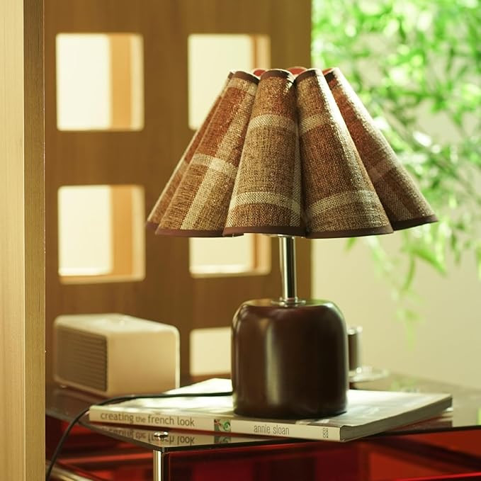 Small Plaid Pattern Table Lamp for Bedroom, Bedside Lamps for Nightstand, Desk Lamp Solid Wood Ba... | Amazon (US)