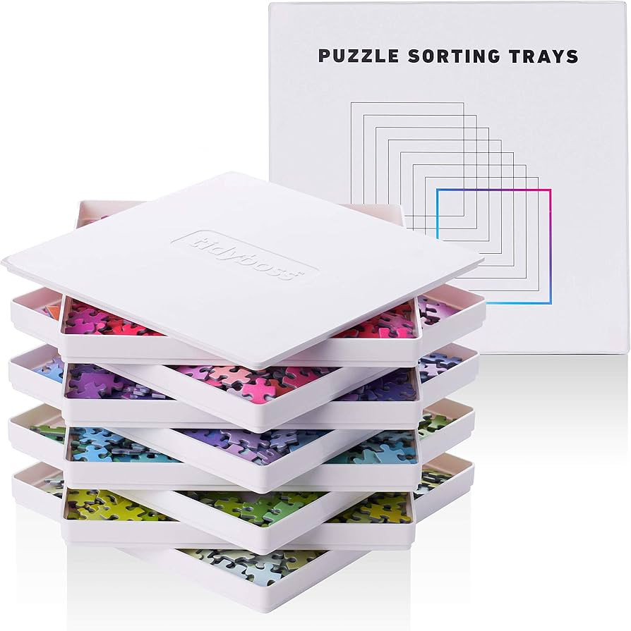 Tidyboss 8 Puzzle Sorting Trays with Lid 10" x 10" - Portable Jigsaw Puzzle Accessories White Bac... | Amazon (US)