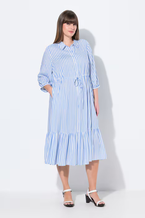 Striped 3/4 Sleeve Button Down Dress | Ulla Popken - US