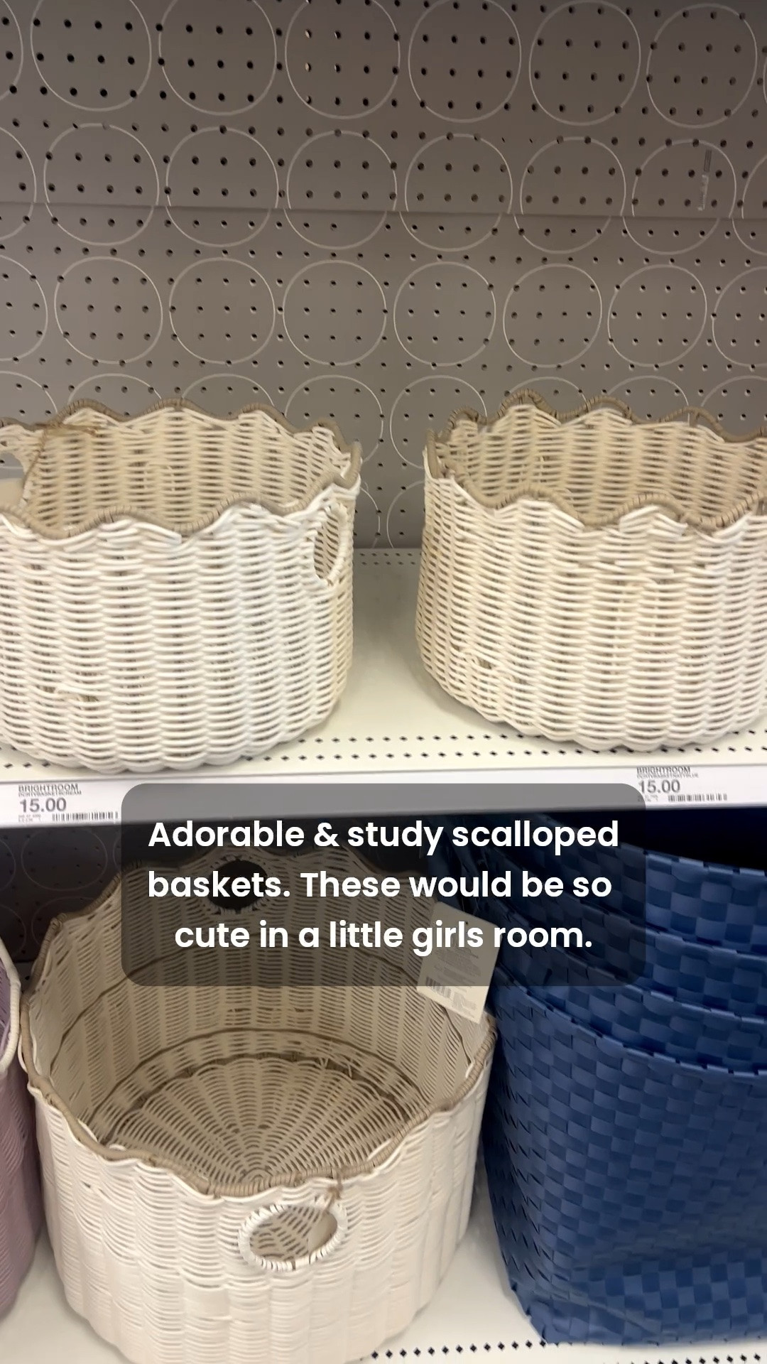 These scalloped baskets are even better in person. They have a sturdy metal frame with a wipeable woven finish, so they’re a practical option for toys, books, or stuffed animals in a little girl’s room. Cute storage that can handle real life.

#LTKmomlife #LTKHome #LTKKids