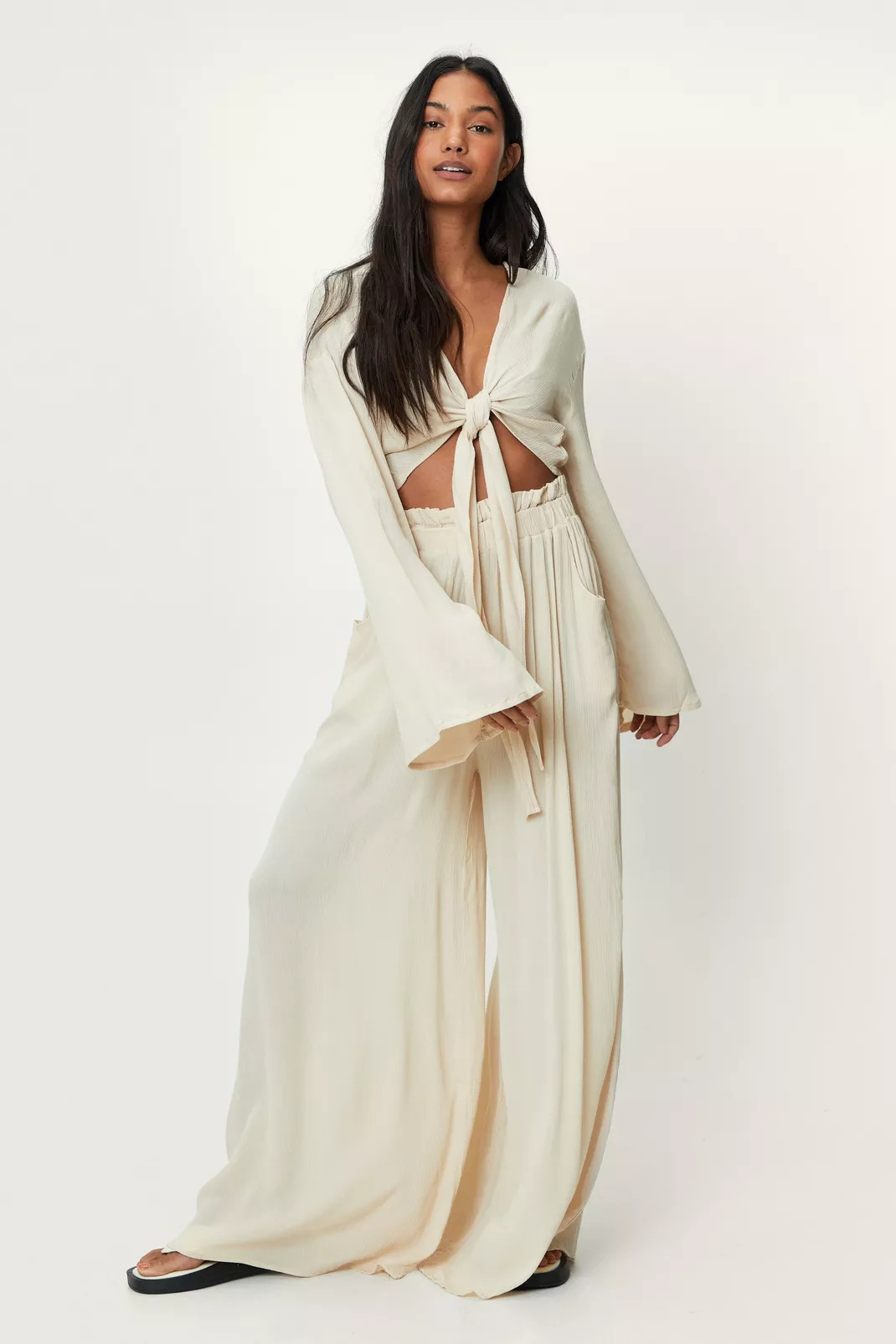 Tie Front Shirt and Paperbag Beach Pants | Nasty Gal (US)