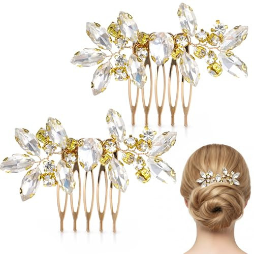 Bridal Gold Hair Comb, 2 PCS Bling Rhinestone Hairs Piece Bridal Wedding Hair Comb, Metal Glitter Crystal Decorative Side Combs Metal Bridals Hairs Accessories for Women Girls Bridesmaids (Gold) | Amazon (US)