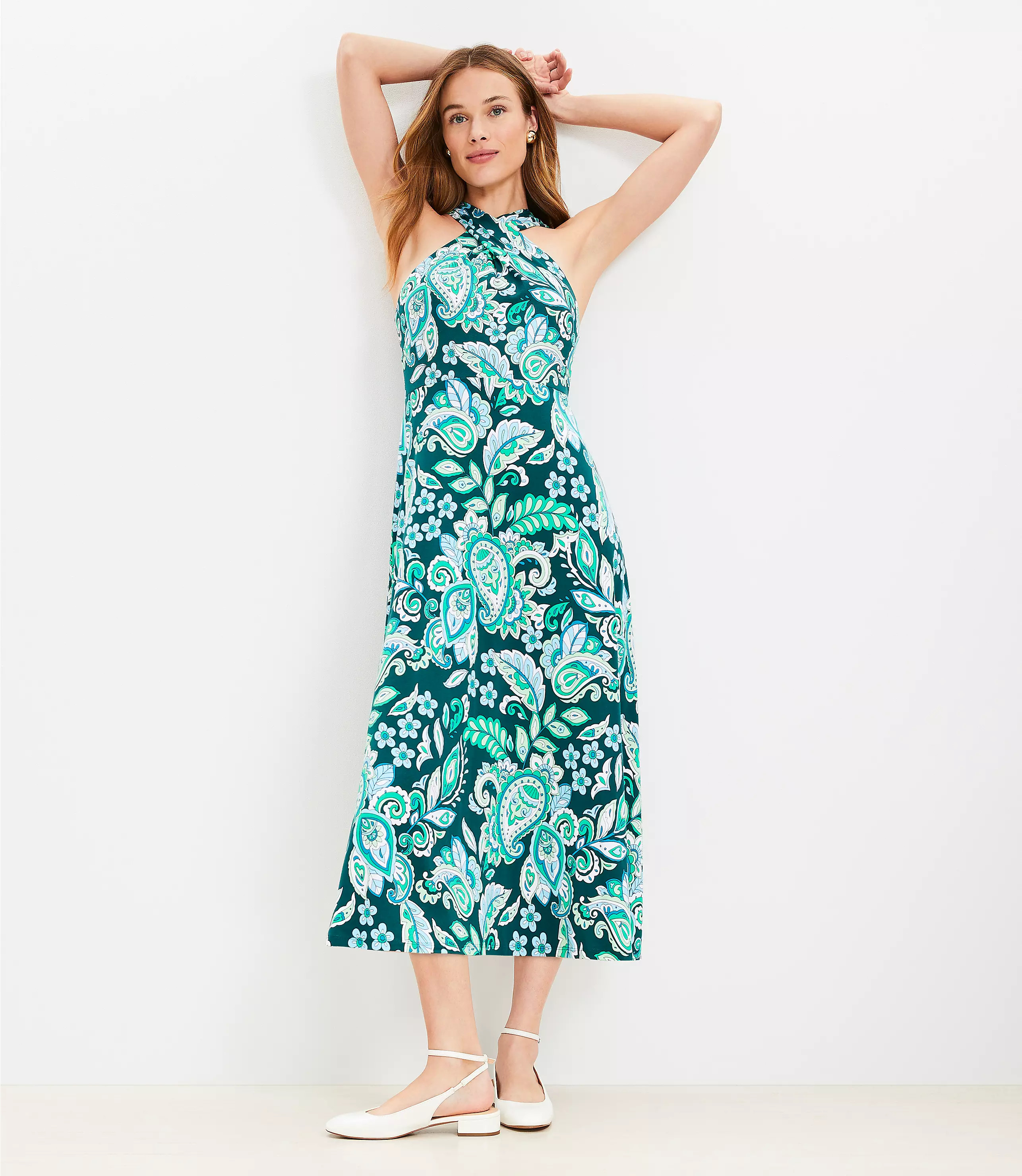 Paisley Keyhole Halter Midi Dress | LOFT