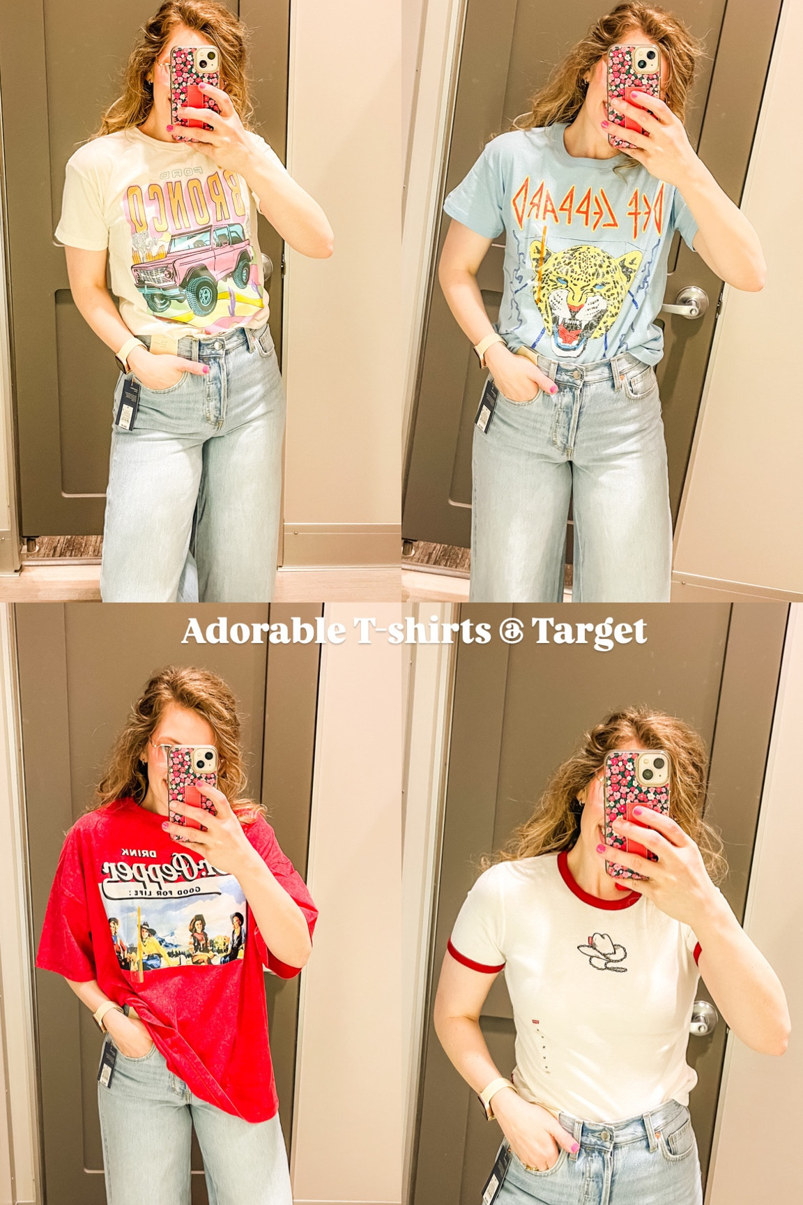 Um… okay Target. POP OFF. 

These t-shirts are just a SAMPLING of how many cute T-shirts they have 😍😍😍

I got the bronco one and left the rest because I needed to restrain myself! 

But the Dr Pepper one is seriously PERFECT for wearing with biker shorts this summer!!! 

Wearing a size medium in the Levi baby T and a size small in the others! Linked some of my other favs!