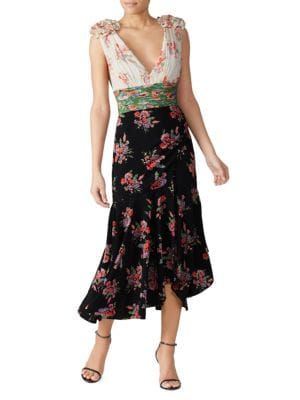 Amur Floral V Neck Silk Midi Dress on SALE | Saks OFF 5TH | Saks Fifth Avenue OFF 5TH