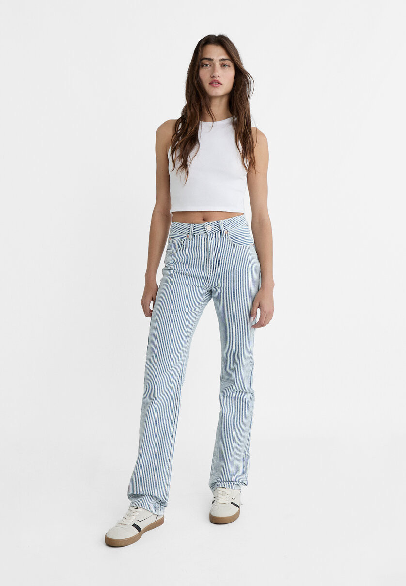 D98 straight-leg vintage striped jeans - Women's fashion | Stradivarius United Kingdom | Stradivarius (UK)