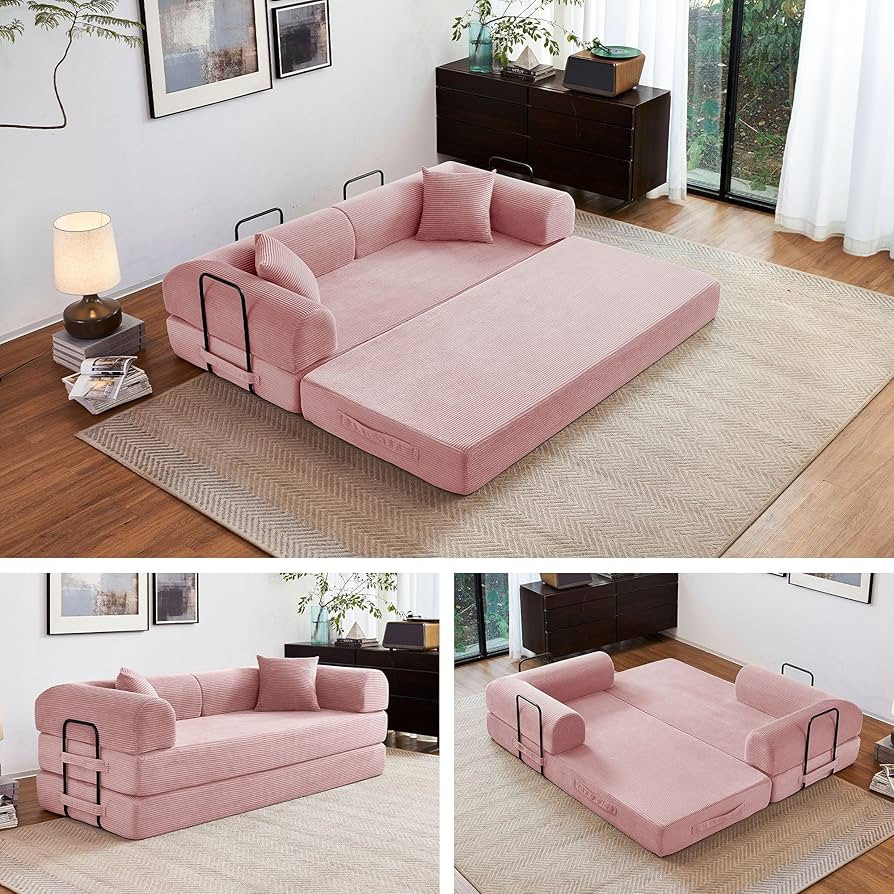 79" 5-in-1 Folding Convertible Sofa Bed, Oversized Corduroy Futon Floor Couch with Pull-Out Sleep... | Amazon (US)