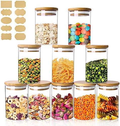 Glass Storage Jars 250 ml, Set of 10 Glass Jars with Bamboo Lids and Labels, Airtight Canister Ki... | Amazon (UK)