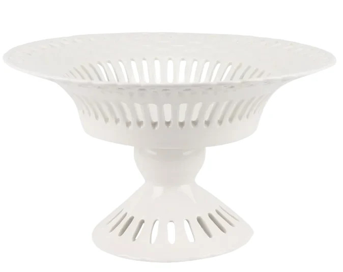 WHITE PIERCED PEDESTAL BOWL | The Enchanted Home
