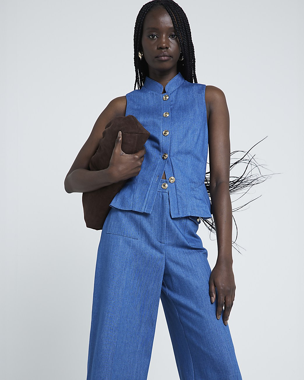 Blue Denim button up waistcoat | River Island (UK & IE)