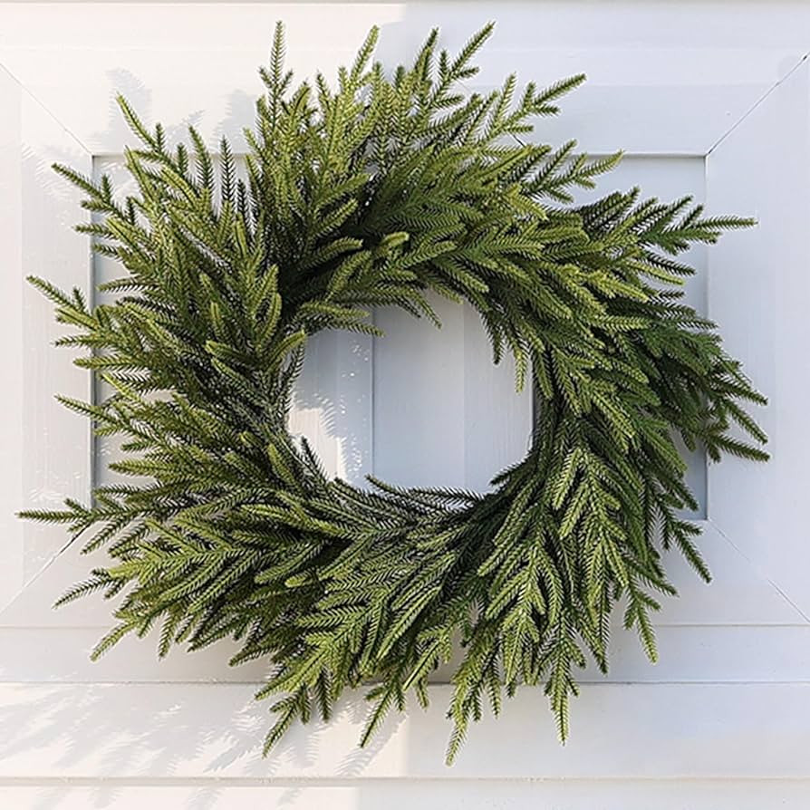 24" Norfolk Pine Wreath for Front Door, Artificial Christmas Wreath Faux Pine Green Wreath for Wa... | Amazon (US)