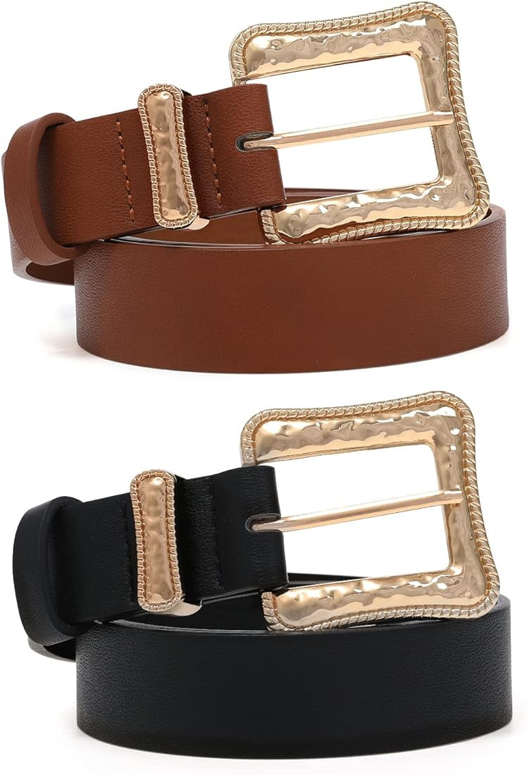 AWAYTR Leather Western Belts for Women - 2 pcs Ladies Vintage Design PU Leather Waist Plus Size B... | Amazon (US)