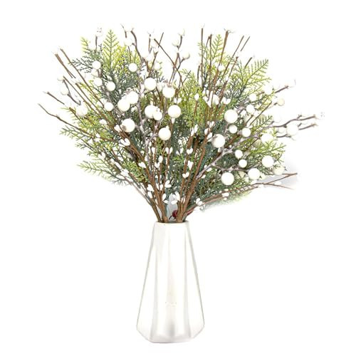 LLZLL Christmas Floral Picks 6Pack Christmas Berry Picks with Holly Berries Artificial White Berry Stems for Xmas Winter Holiday Home DIY Ornaments (17inch) | Amazon (US)