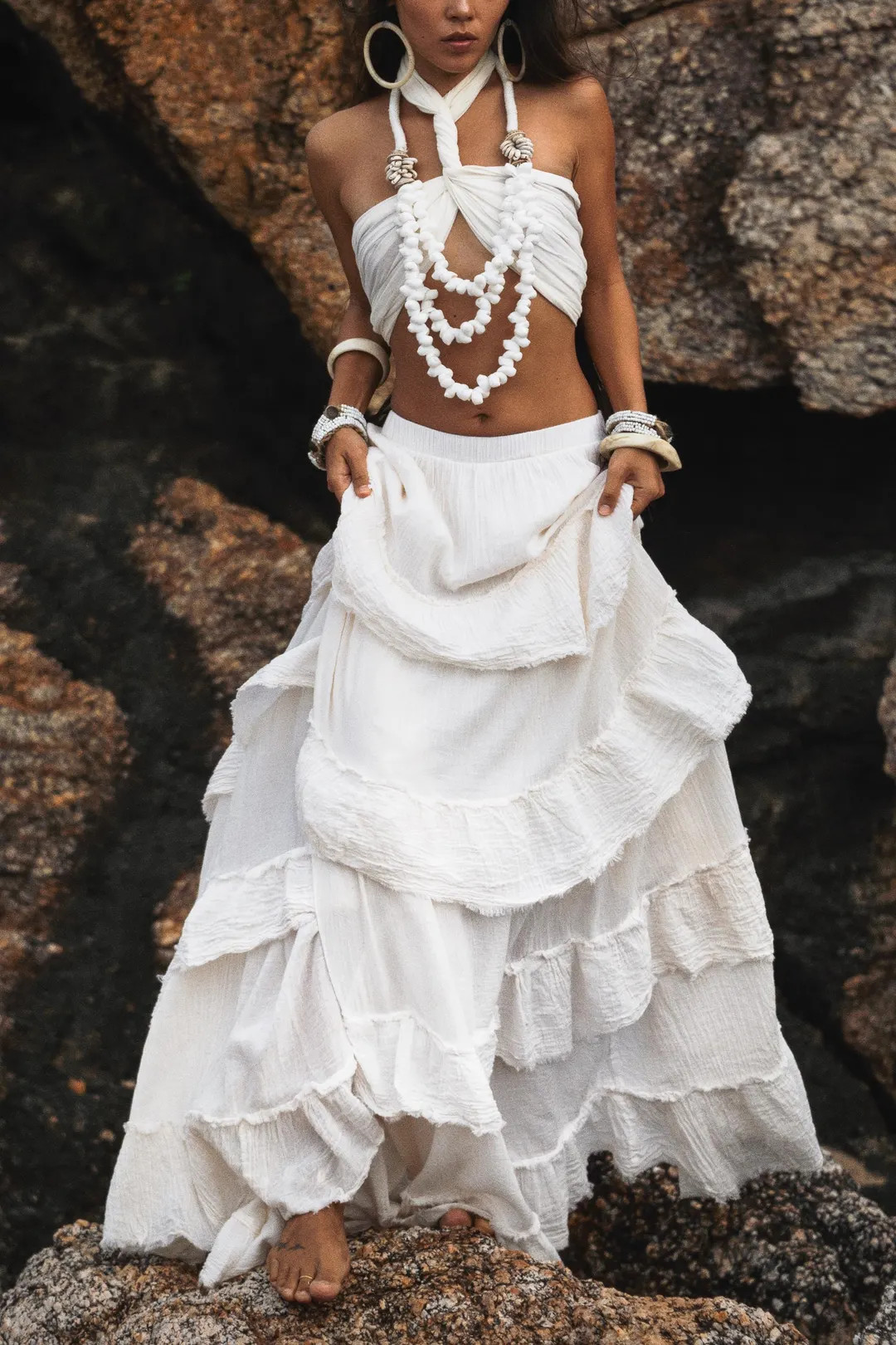 Cotton Boho Ruffle Skirt Undyed / Maxi Tiered Organic Cotton Skirt | Etsy (US)