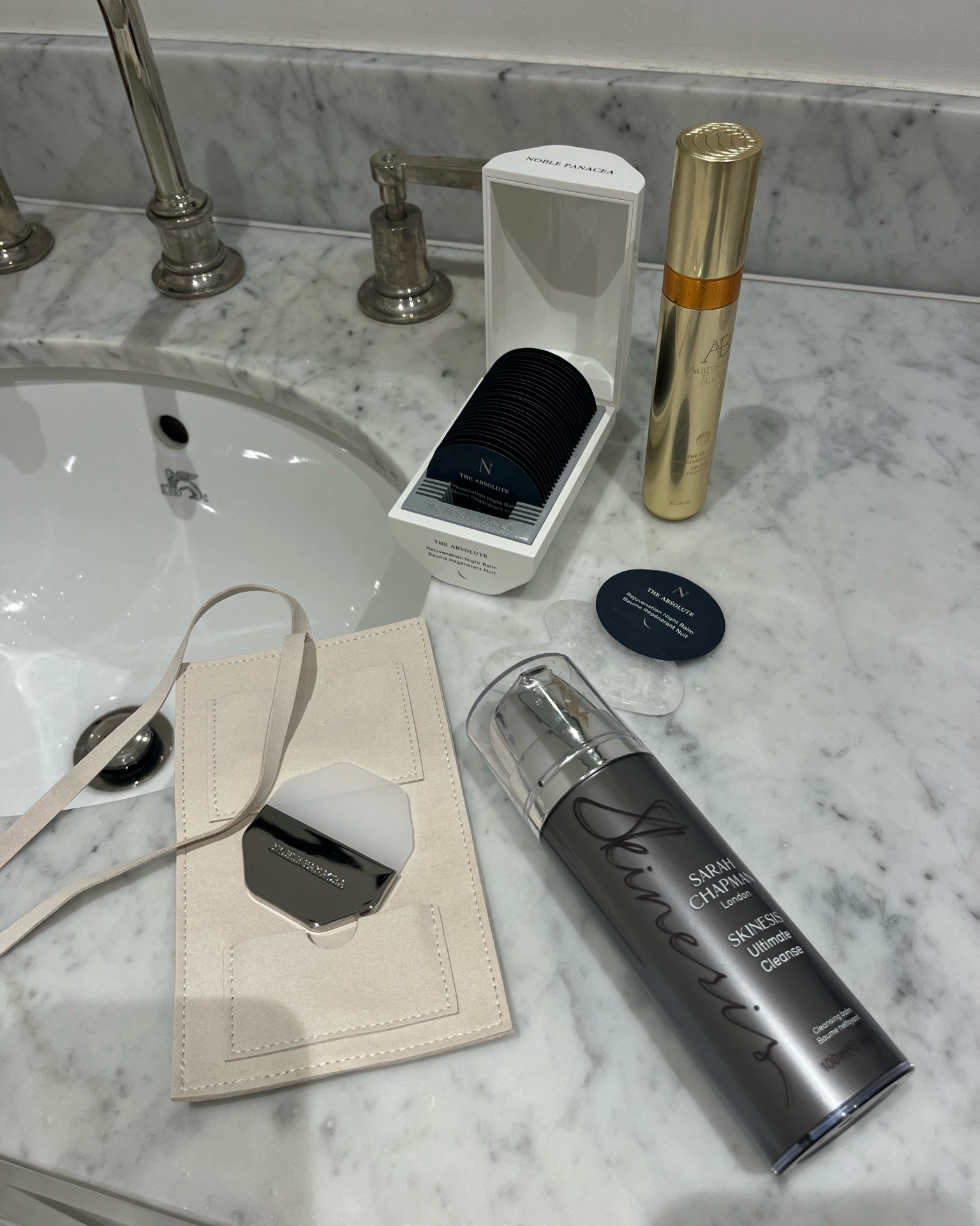 Bedtime skincare routine
Sarah Chapman Ultimate Cleanse - balm cleanser, super clean, but hydrated skin with no tightness
Revolution Microfibre Face Cloths - amazing price for 3 reusable super soft cloths that remove all make up with no pulling your skin
Augustinus Bader The Elixir - an incredible serum that literally makes fine lines disappear, expensive but so worth it!
Noble Panacea Rejuvenation Night Balm - individual sachets

#LTKeurope #LTKbeauty