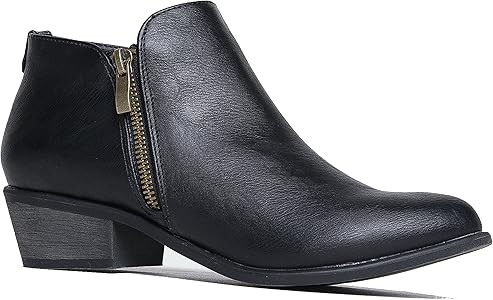 Low Heel Western Zippered Ankle Bootie  Cowboy Pointed Toe Stacked Heel  Comfortable Closed Toe Bo | Amazon (US)