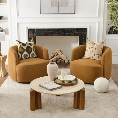 Sydney 34" Wide Boucle Polyester Upholstered Swivel Armchair | Wayfair North America