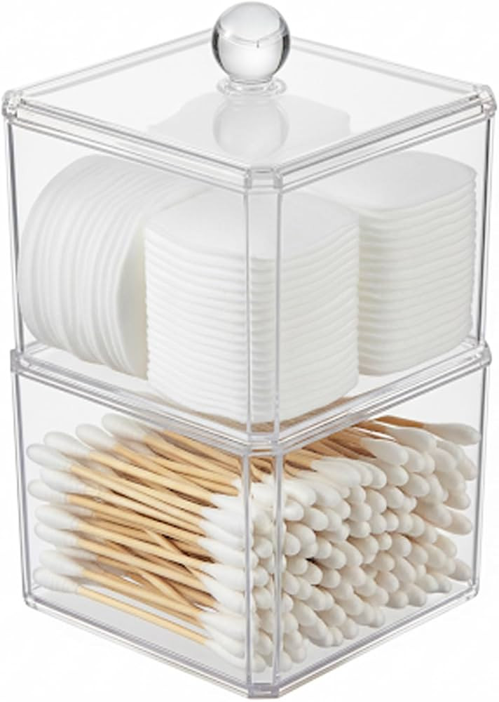 Cotton Swab Holder with Plastic Lid, Clear PS Qtip Container, Double Layer Stackable Bathroom Org... | Amazon (US)