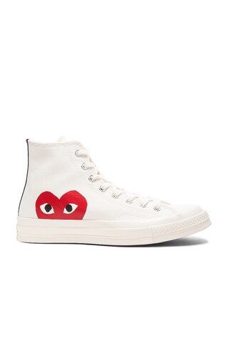 COMME des GARCONS PLAY Converse Large Emblem High Top Canvas Sneakers in White | FWRD | FWRD 