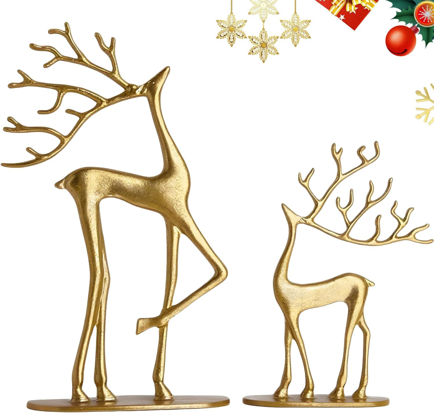 Reindeer Christmas Decor, Gold Metal Reindeer Figurines, Modern Minimalist Xmas Sculpture, Elegan... | Amazon (US)