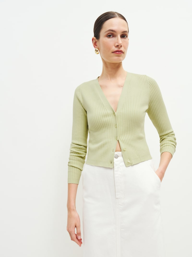 Gilda Ribbed V-Neck Cardigan | Reformation (Global)
