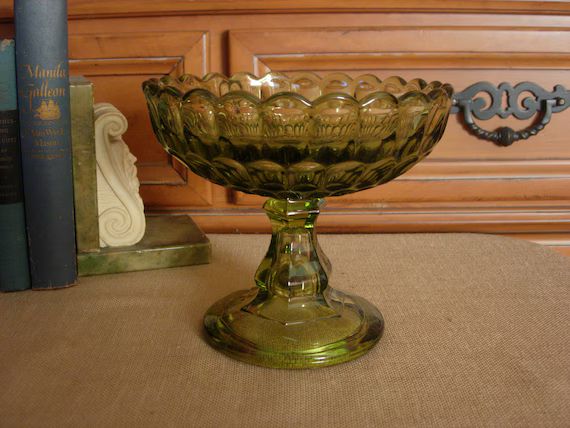 Indiana Green Glass Footed Compote Bowl | Etsy (CAD)