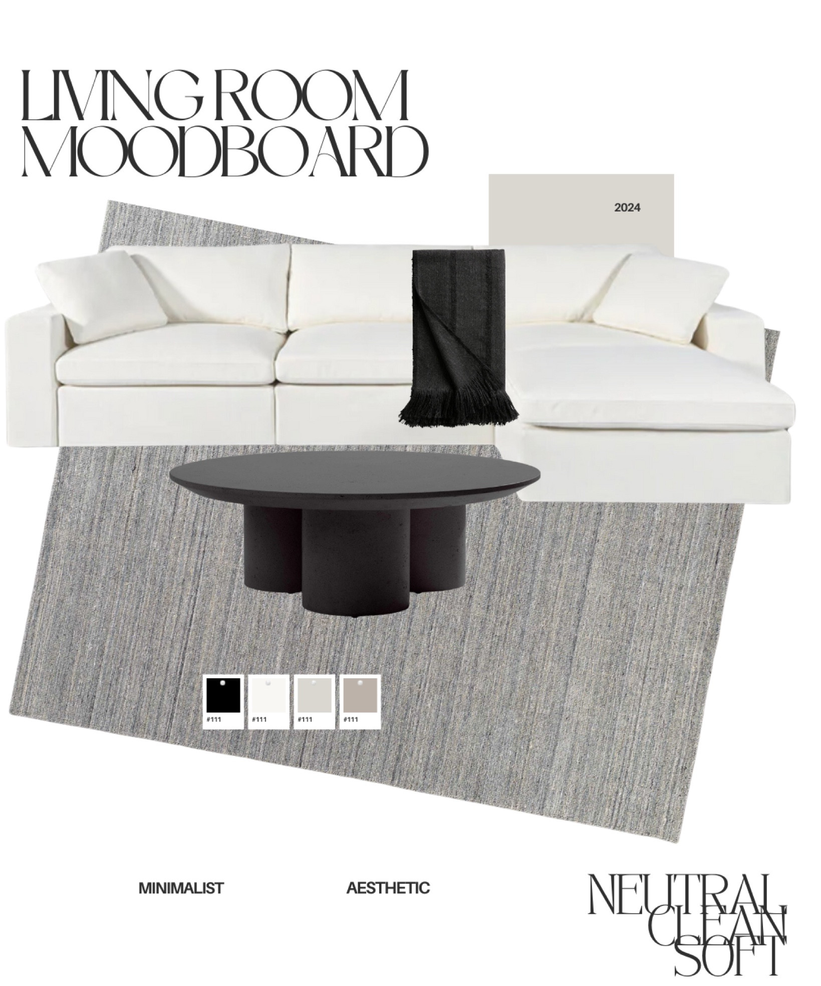 Masculine neutral living room inspiration. White sectional, black round coffee table, aesthetic black blanket, grey area rug. 

#LTKhome #LTKstyletip #LTKSeasonal