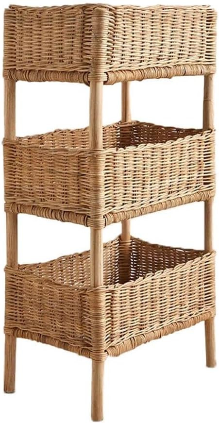 Rattan Shelving Unit, 3-Tier Rattan Organizer, Handmade Woven Storage Rack, Boho Farmhouse Storage Racks, for Living Room, Bedroom, Kitchen(Light Coffee,Small) | Amazon (US)