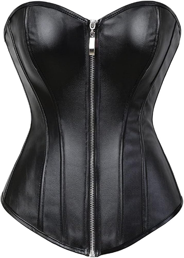 Corsets for Women Faux Leather Corset Top Steampunk Corsets Zipper Bustier Pirate Costume | Amazon (US)