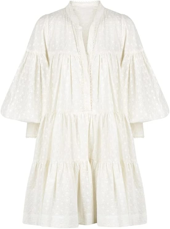 Aox Women Ruffle Sleeve Tunic Midi Dress Flowy Shift Sundress Sweet Babydoll Button Down Swing Sk... | Amazon (US)