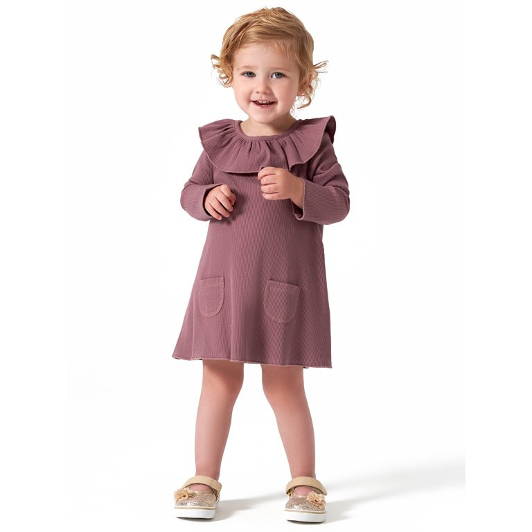 Modern Moments by Gerber Baby Girl Ribbed Long Sleeve Dress & Diaper Cover Outfit Set, 2 Piece, S... | Walmart (US)