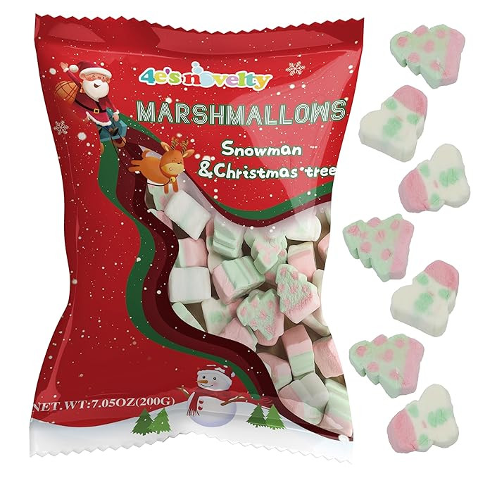 4E's Novelty Sweet Christmas Marshmallow Soft Candy Treats 65pcs (200gram) Bulk Snowman & Santas ... | Amazon (US)