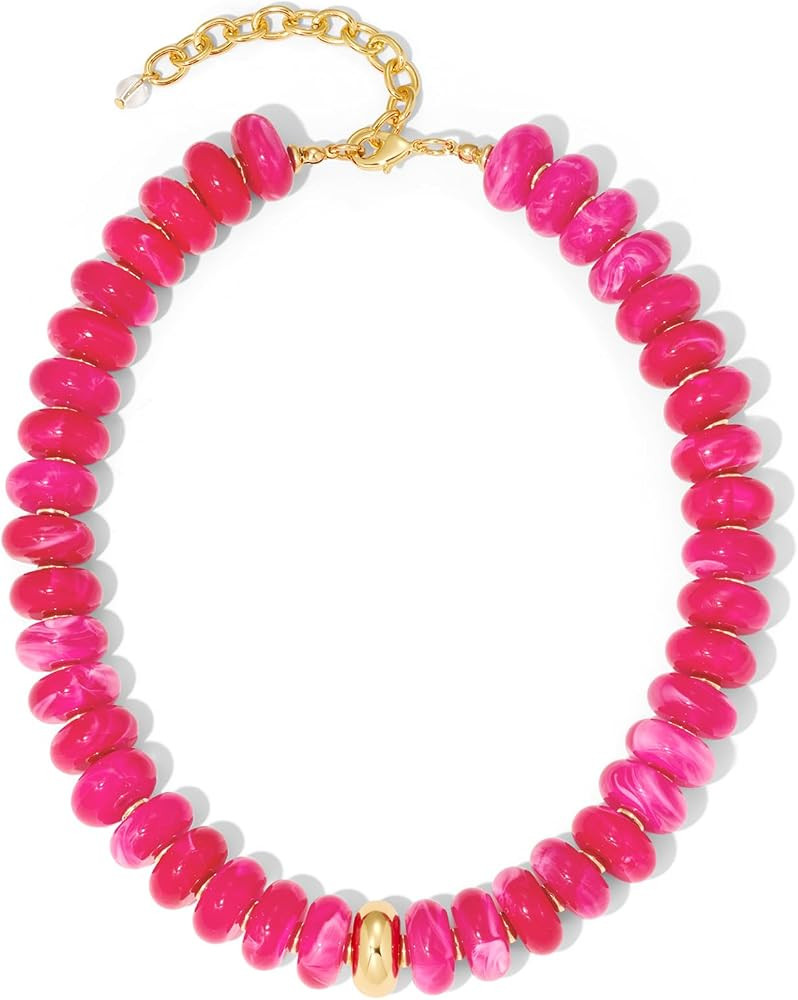 Chunky Beaded Choker Necklace for Women Statement Necklace with Gold Accent Adjustable Beach Summ... | Amazon (US)