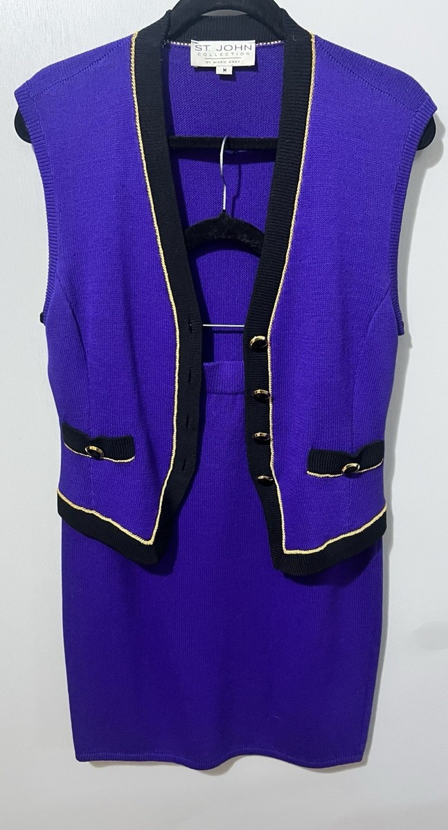 St. John Collection Marie Gray Skirt Suit Purple, vest size M, skirt size 8 | eBay | eBay US