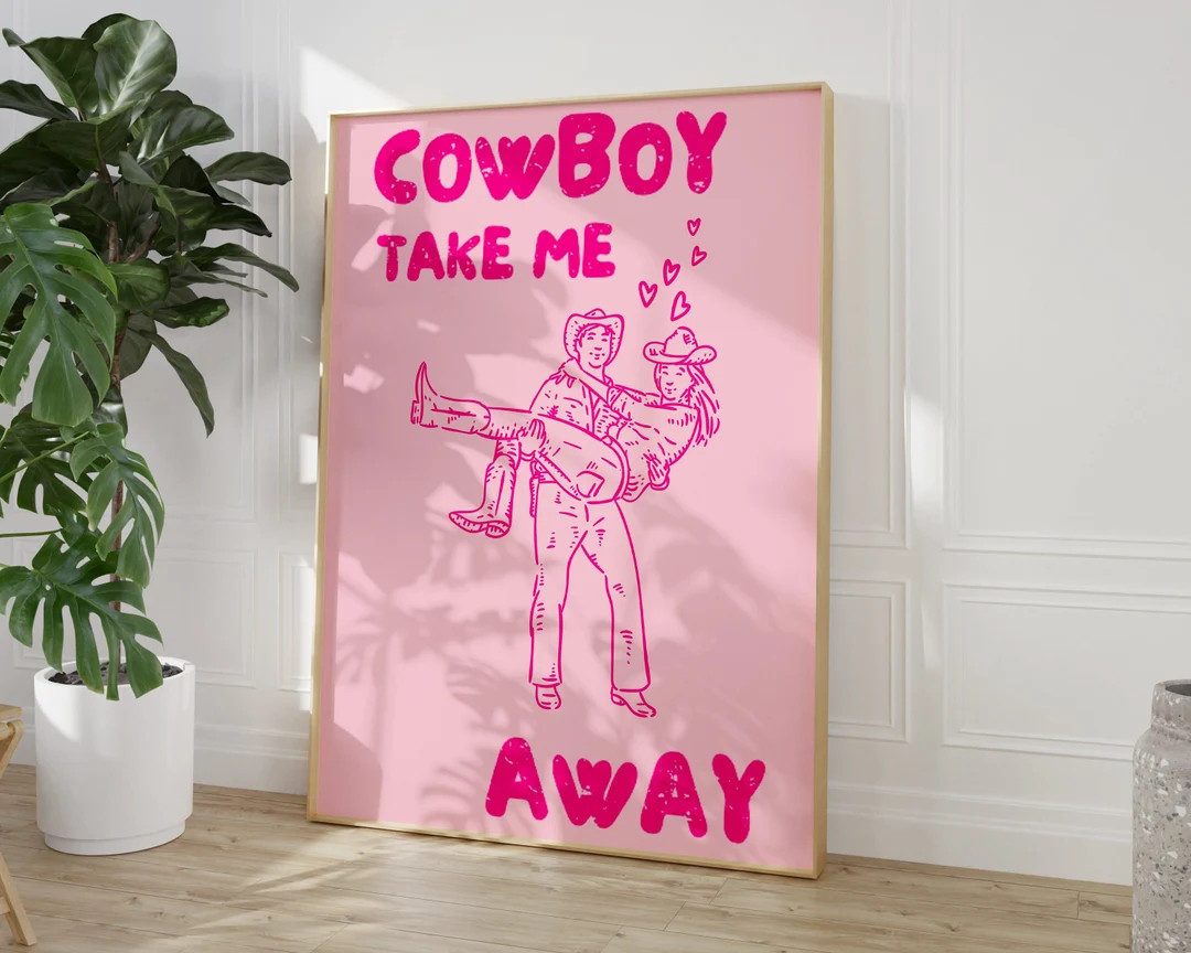 Pink Western Print Girly Western Wall Art Retro Cowboy Poster Wild West Print Pink Home Decor Cow... | Etsy (US)