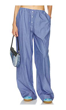 Helsa Pinstripe Poplin House Pants in Blue Pinstripe from Revolve.com | Revolve Clothing (Global)