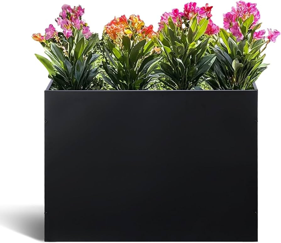 Metal Rectangular Planter Box Tall Planters for Outdoor Plants Modern Heavy Duty with Drainage Ho... | Amazon (US)