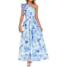 ZESICA Women's 2026 Boho Floral Sleeveless Maxi Dress Ruffle One Shoulder Elatsic High Waist Beac... | Amazon (US)